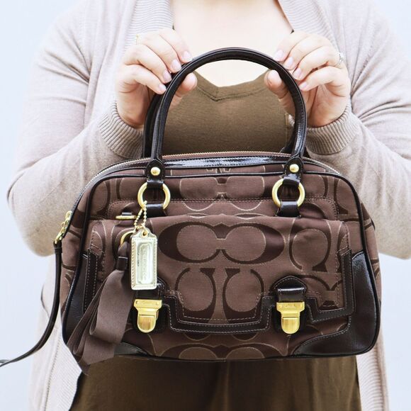 NWT Coach Signature Pushlock Satchel Crossbody Bag in Chocolate - Picture 2 of 10